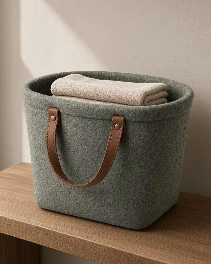 Felt Storage Basket, in a room setting