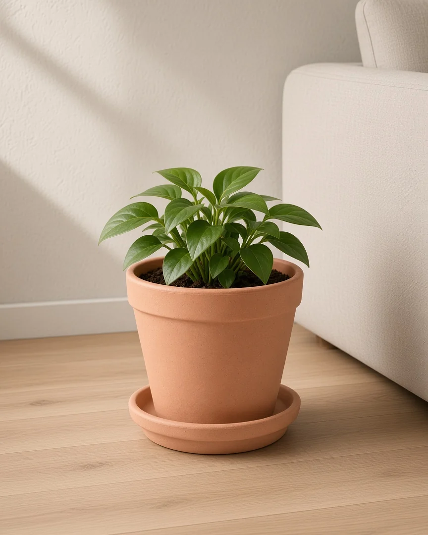 Terracotta Planter with Saucer, in a room setting