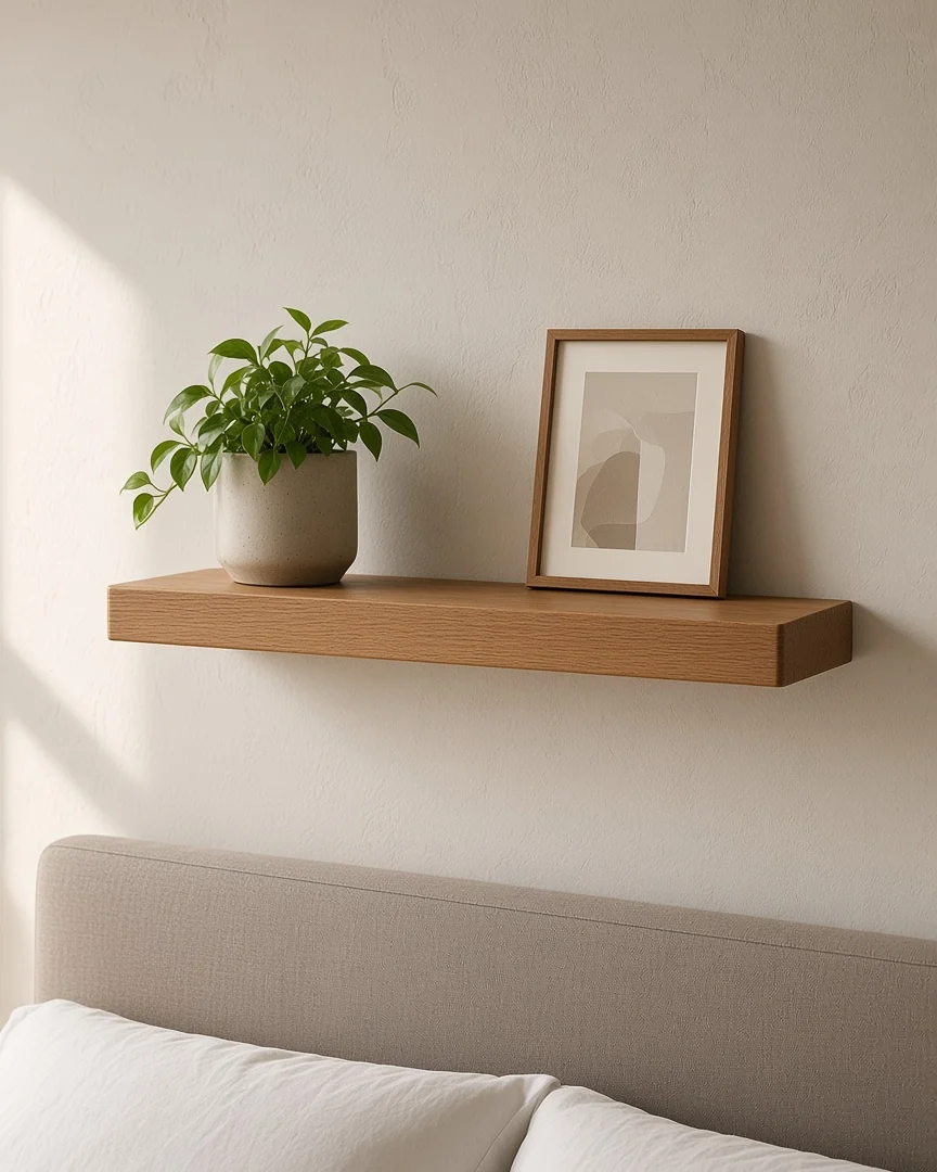 Oak Floating Shelf, in a room setting