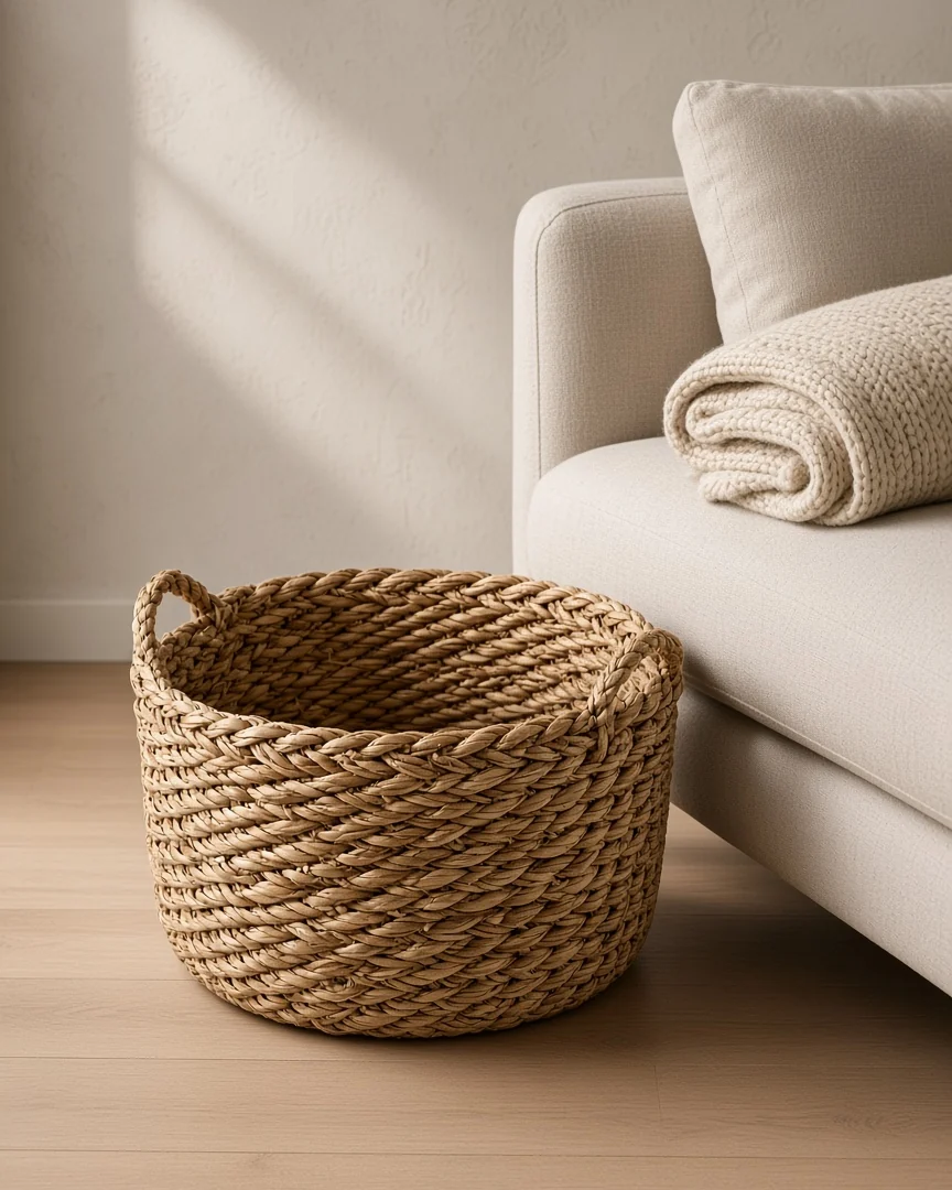 Seagrass Storage Basket, in a room setting